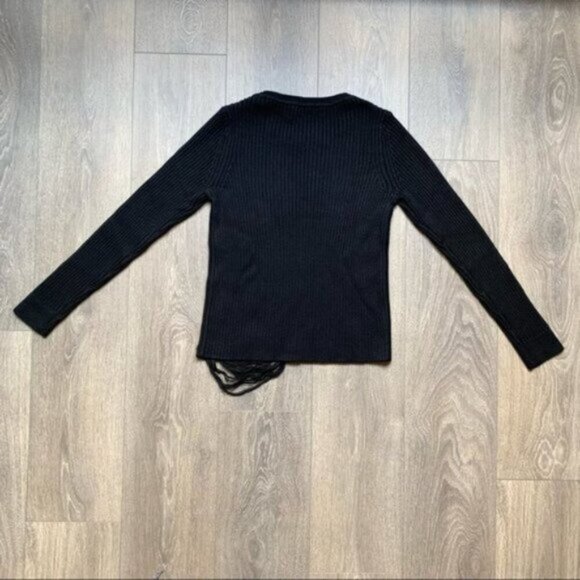 Anthropologie One Grey Day Robert Sweater Cropped Shredded Knit Crewneck Black - Picture 13 of 16